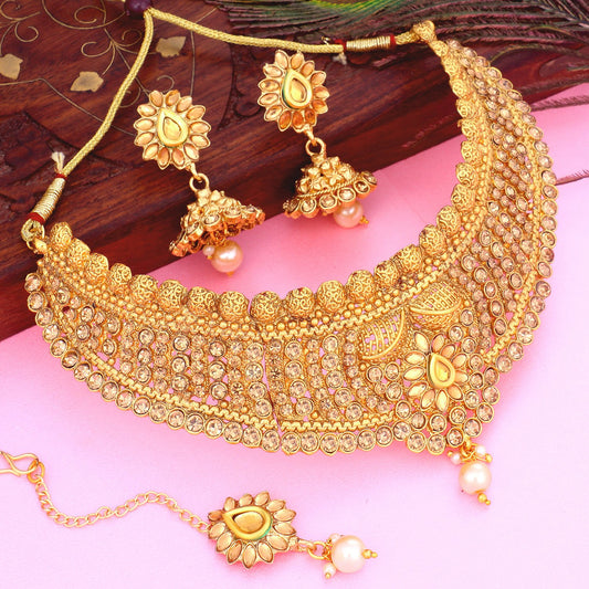 Sukkhi Dazzling Floral Gold Plated LCT Necklace Set for Women